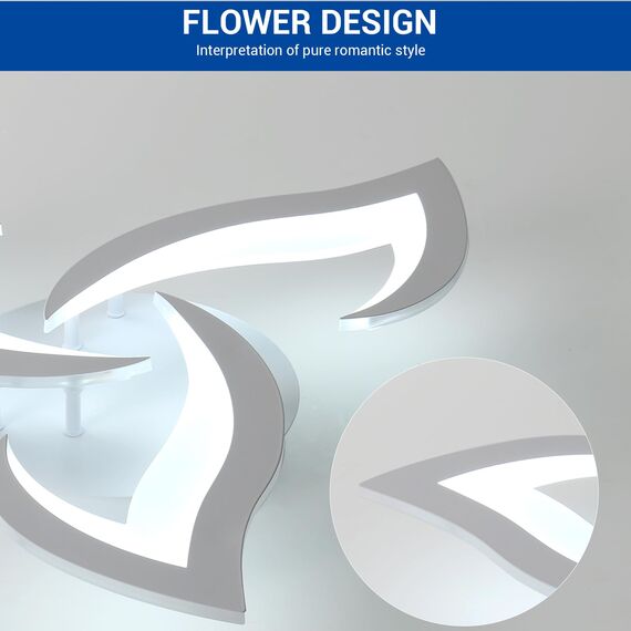 Comely Deckenlampe LED Wohnzimmer, 58cm 36W LED Lampen Deckenleuchte, Moderne Blütenblatt Design Lampen für Wohnzimmer Küche Schlafzimmer Esszimmer, Kaltweißes Licht 6500K, Weiß