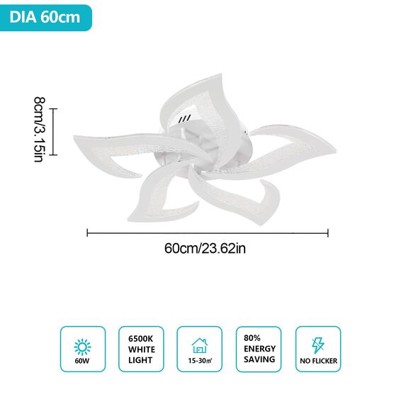 Comely Deckenlampe, LED Deckenleuchte 60W 6750LM, Kaltes Weiß 6500K Moderne Blütenblatt Design für Wohnzimmer Küche Schlafzimmer Esszimmer, Dia 60cm