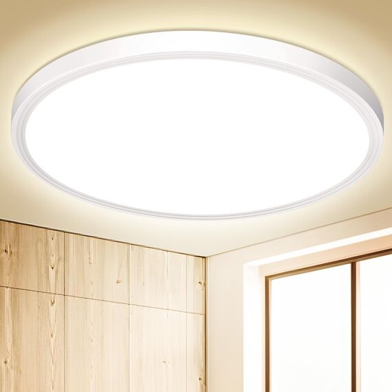 Deckenlampe LED Deckenleuchte Flach Rund - Weiß 18W 4000K 1600LM IP44 Modern Badezimmer LED Lampe Badlampe Decke Küchenlampe für Bad Flur Balkon Schlafzimmer Wohnzimmer Küche Keller Ultra Dünn Ø 223mm