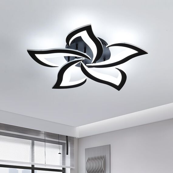 Comely Deckenlampe, LED Deckenleuchte 60W 6750lm, Kaltes Weiß 6500K Moderne Blütenblatt Design Deckenlampe für Wohnzimmer Küche Schlafzimmer Esszimmer, Dia 60cm,Schwarz