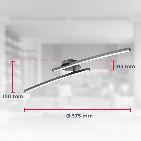 B.K.Licht - Deckenlampe mit warmweißer Lichtfarbe, 12 Watt, 1300 Lumen, LED Deckenleuchte, LED Lampe, Wohnzimmerlampe, Schlafzimmerlampe, Küchenlampe, Deckenstrahler, 57,5x12x8,3, Schwarz