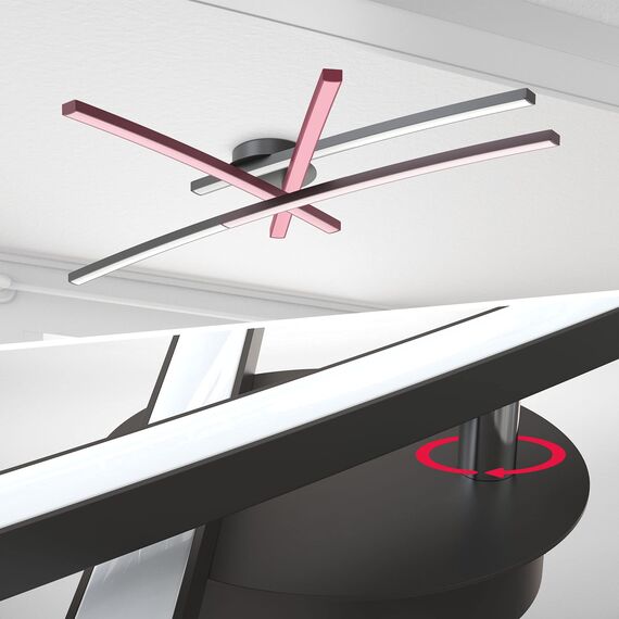 B.K.Licht - Deckenlampe mit warmweißer Lichtfarbe, 12 Watt, 1300 Lumen, LED Deckenleuchte, LED Lampe, Wohnzimmerlampe, Schlafzimmerlampe, Küchenlampe, Deckenstrahler, 57,5x12x8,3, Schwarz