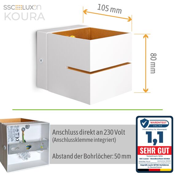 SSC-LUXon KOURA 2er Set Wandlampe Innen weiß gold mit Lichtspalt - moderne Wandbeleuchtung Up Down Retro Design mit 1x G9 Fassung