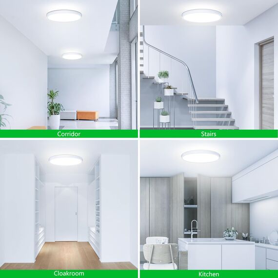 Deckenlampe LED Deckenleuchte Flach Rund - 18W 6500K 1600LM IP44 Modern Kaltweiß Led Badezimmer Lampe, Badlampe Decke Küchenlampe für Bad Flur Küche Schlafzimmer Balkon Wohnzimmer Treppe KellerØ22,3CM