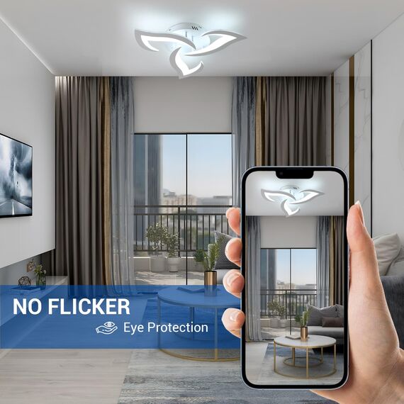 Comely Deckenlampe LED Wohnzimmer, 58cm 36W LED Lampen Deckenleuchte, Moderne Blütenblatt Design Lampen für Wohnzimmer Küche Schlafzimmer Esszimmer, Kaltweißes Licht 6500K, Weiß