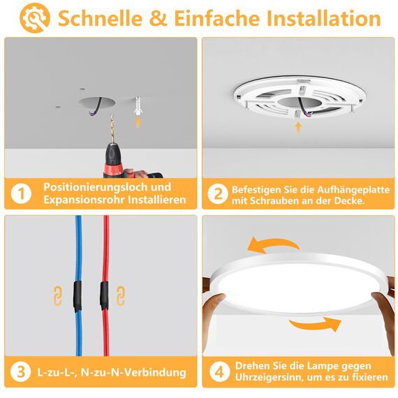 OUILA Deckenlampe Led Deckenleuchte Flach Rund - Ø40CM 36W 3600LM 3000K Warmweiss Led Deckenlampe Wohnzimmer 2,4CM Utra Dünn Led Lampe Decke für Küche, Schlafzimmer Badezimmer Kinderzimmer Modern Rund