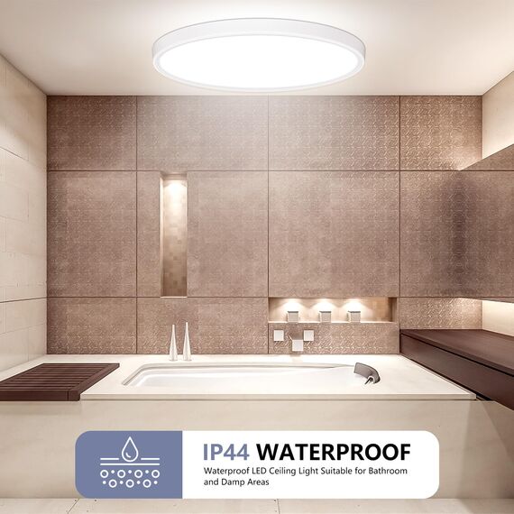 Deckenlampe LED Deckenleuchte Flach Rund - Weiß 18W 4000K 1600LM IP44 Modern Badezimmer LED Lampe Badlampe Decke Küchenlampe für Bad Flur Balkon Schlafzimmer Wohnzimmer Küche Keller Ultra Dünn Ø 223mm