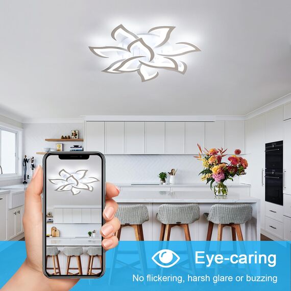Comely Deckenlampe LED 84W mit 10 Köpfen im Blumenstil, Deckenleuchte Modern aus Eisen und Acryl, Deckenlampe Wohnzimmer 6500K für Schlafzimmer, Küche und Büro