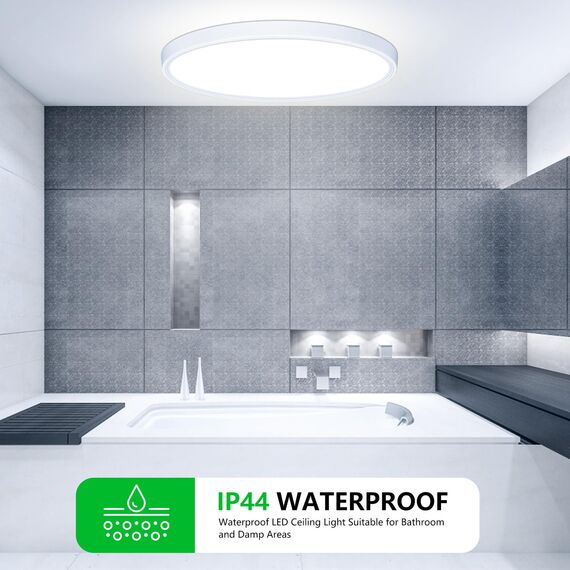 Deckenlampe LED Deckenleuchte Flach Rund - 18W 6500K 1600LM IP44 Modern Kaltweiß Led Badezimmer Lampe, Badlampe Decke Küchenlampe für Bad Flur Küche Schlafzimmer Balkon Wohnzimmer Treppe KellerØ22,3CM