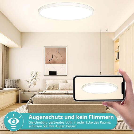 Deckenlampe Led Deckenleuchte Flach Rund - Ø40CM 36W 3600LM 4000K Neutralweiß Led Deckenlampe Wohnzimmer Utra Dünn 2,4CM Led Lampe Decke für Küche Schlafzimmer Badezimmer Kinderzimmer Flur Modern IP44