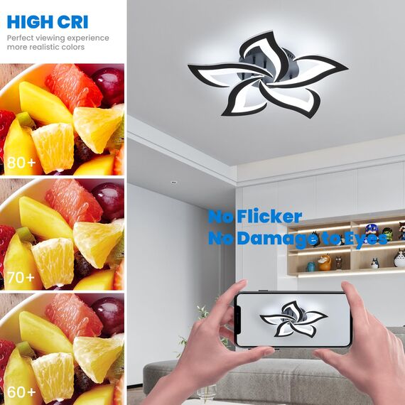 Comely Deckenlampe, LED Deckenleuchte 60W 6750lm, Kaltes Weiß 6500K Moderne Blütenblatt Design Deckenlampe für Wohnzimmer Küche Schlafzimmer Esszimmer, Dia 60cm,Schwarz