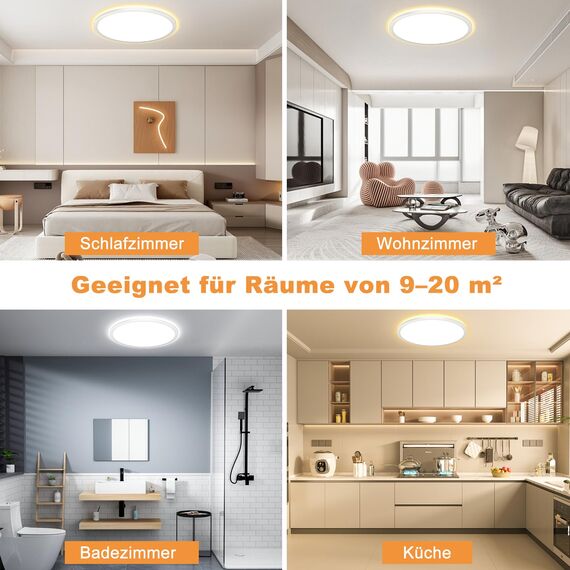Deckenlampe Led Deckenleuchte Dimmbar mit Fernbedienung - 24W 2400LM Ø30cm H2.4cm Rund Flach LED Panel Decke Lampe für Schlafzimmer Badezimmer Küche Wohnzimmer Kinderzimmer 3000K-6500K IP44 Ultra Dünn