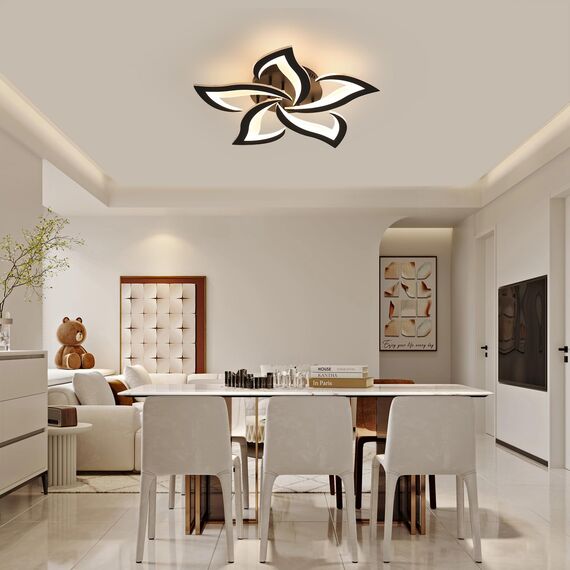 Comely Deckenlampe LED Wohnzimmer, 60cm 60W 6750LM LED Lampen Deckenleuchte, Moderne Blütenblatt Design Lampen für Wohnzimmer Küche Schlafzimmer Esszimmer, 3000K Warmweißes Licht, Schwarz