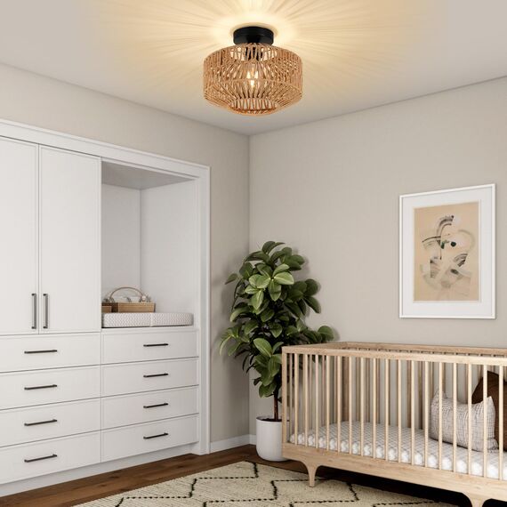 Rayofly Deckenleuchte aus Rattan Pendelleuchte Boho mit Rattanschirm im Vintage Stil Bambus, Rustic Deckenleuchte aus Rattan, für Wohnzimmer, Schlafzimmer, Küche, Flur