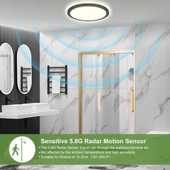 LEZOE LED Deckenleuchte mit Bewegungsmelder, 24W 2650LM Radar Sesor LED Deckenlampe Dimmbar, 3000K/4000K/6500K Sensorleuchte Für Badezimmer, Garage, Treppen, Keller, Flur, Balkon, Diele φ30x2.5cm