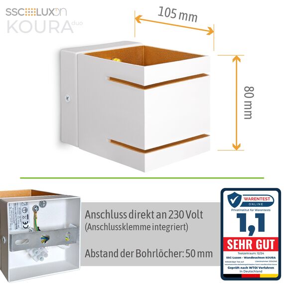 SSC-LUXon 2er Set KOURA Wandlampe Weiß Gold mit G9 Fassung – moderne Wandstrahler für Innen Wandlicht mit Schlitzen für Flur & Wohnzimmer