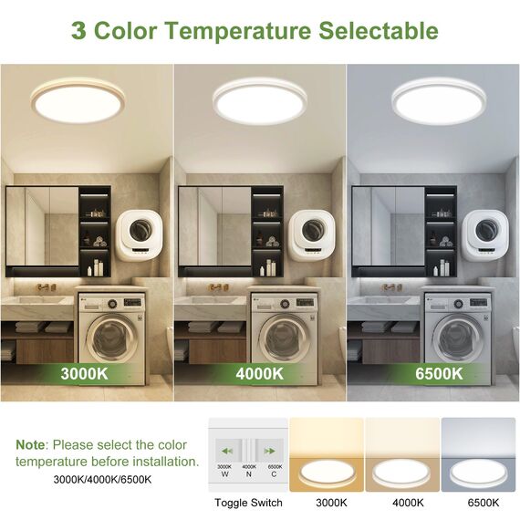 LEZOE LED Deckenleuchte mit Bewegungsmelder Dimmbar, 24W 2400LM Radar Sesor Deckenlampe Dimmbar, 3000K/4000K/6500K IP54 Sensorlampe Für Badezimmer, Garage, Treppen, Keller, Flur, Balkon, Diele 30cm