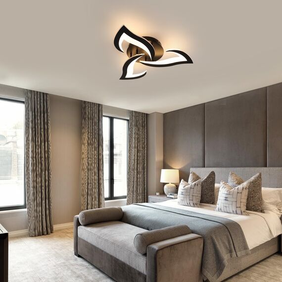 Comely Deckenlampe LED Wohnzimmer, 58cm 36W 4000LM LED Lampen Deckenleuchte, Moderne Blütenblatt Design Lampen für Wohnzimmer Küche Schlafzimmer Esszimmer, 3000K Warmweißes Licht, Schwarz