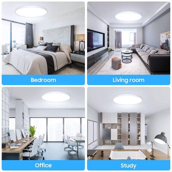 Deckenlampe Led Deckenleuchte Flach Rund - Ø30CM 24W 6500K 2400LM Kaltweiß Modern Küchenlampe Badlampe Led Deckenlampe Wohnzimmer Lampe Decke für Küche Schlafzimmer Badezimmer Kinderzimmer Flur Keller