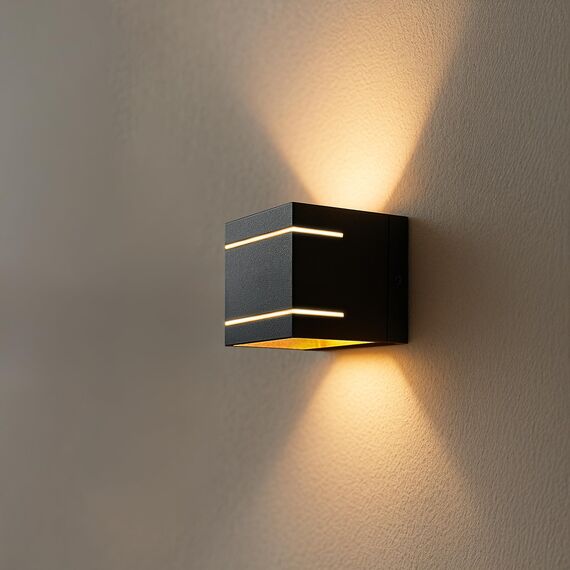 SSC-LUXon 2 Stück KOURA Wandlampe schwarz gold – moderne Wandstrahler Innenbereich für G9 LED dekorative Beleuchtung für Wohnzimmer