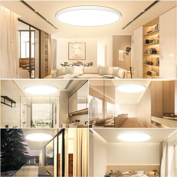 50CM Deckenlampe Led Deckenleuchte Flach - 48W 4800LM 3000K Warmweiss Rund Deckenlampen Wohnzimmer 2,4CM Utra Dünn LED Lampe Decke für Küche Schlafzimmer Badezimmer Kinderzimmer, Modern Rund IP44