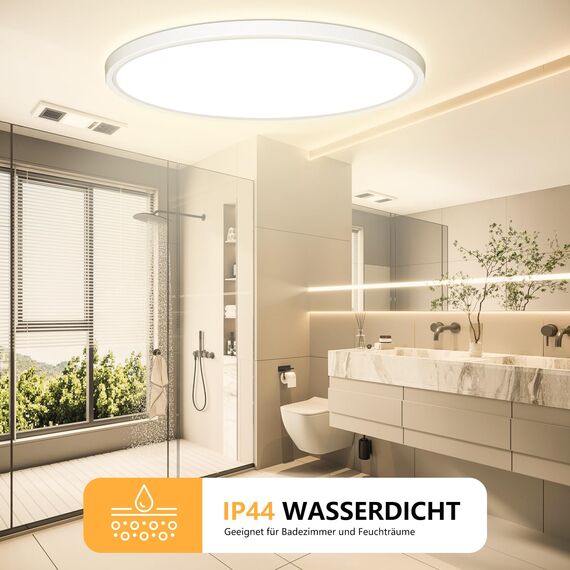 50CM Deckenlampe Led Deckenleuchte Flach - 48W 4800LM 3000K Warmweiss Rund Deckenlampen Wohnzimmer 2,4CM Utra Dünn LED Lampe Decke für Küche Schlafzimmer Badezimmer Kinderzimmer, Modern Rund IP44