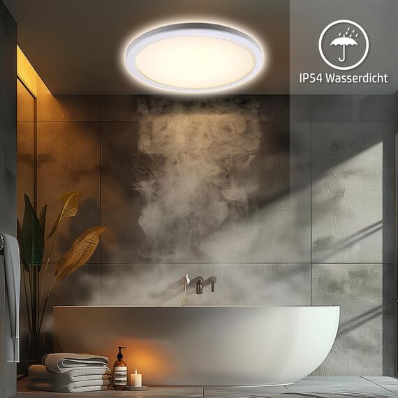 da LIGHT Led Deckenlampe Flach 24W 3250Lumen, Deckenleuchte Badezimmer 30CM IP54 Wasserdicht, Led Panel Rund 3000/4000/6000K 3CCT Einstellbar Badlampe Decke für Küche Flur Wohnzimmer Schlafzimmer