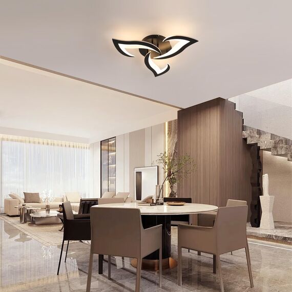 Comely Deckenlampe LED Wohnzimmer, 58cm 36W 4000LM LED Lampen Deckenleuchte, Moderne Blütenblatt Design Lampen für Wohnzimmer Küche Schlafzimmer Esszimmer, 3000K Warmweißes Licht, Schwarz