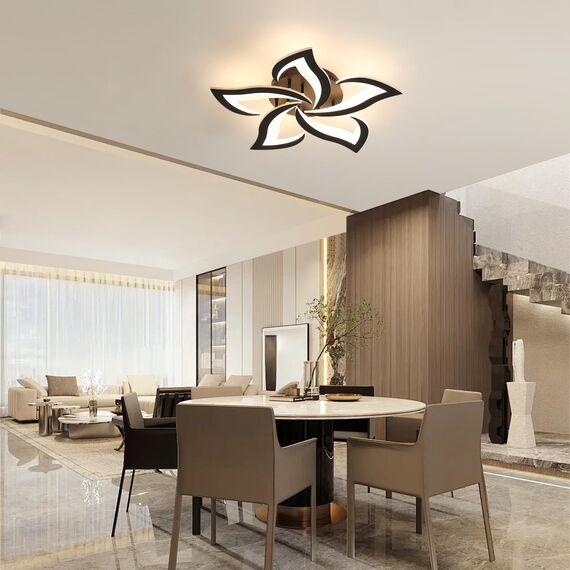 Comely Deckenlampe LED Wohnzimmer, 60cm 60W 6750LM LED Lampen Deckenleuchte, Moderne Blütenblatt Design Lampen für Wohnzimmer Küche Schlafzimmer Esszimmer, 3000K Warmweißes Licht, Schwarz