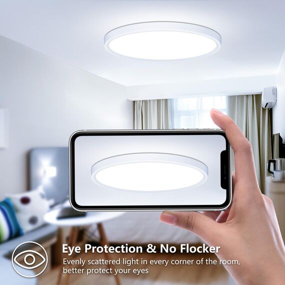 Deckenlampe LED Deckenleuchte Flach Rund - 18W 6500K 1600LM IP44 Modern Kaltweiß Led Badezimmer Lampe, Badlampe Decke Küchenlampe für Bad Flur Küche Schlafzimmer Balkon Wohnzimmer Treppe KellerØ22,3CM