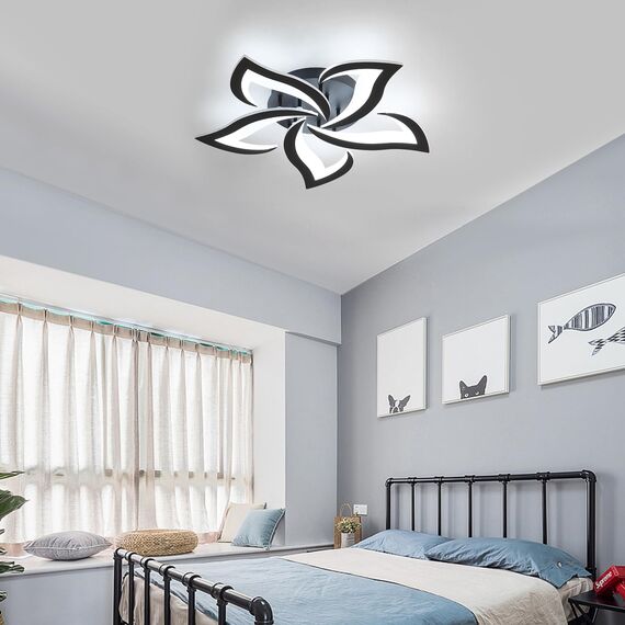 Comely Deckenlampe, LED Deckenleuchte 60W 6750lm, Kaltes Weiß 6500K Moderne Blütenblatt Design Deckenlampe für Wohnzimmer Küche Schlafzimmer Esszimmer, Dia 60cm,Schwarz