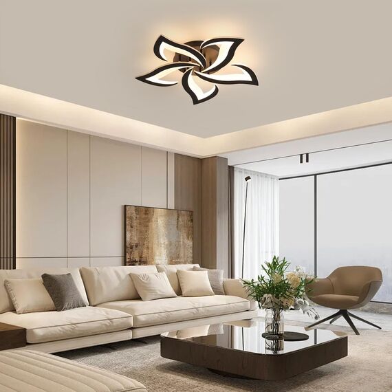 Comely Deckenlampe LED Wohnzimmer, 60cm 60W 6750LM LED Lampen Deckenleuchte, Moderne Blütenblatt Design Lampen für Wohnzimmer Küche Schlafzimmer Esszimmer, 3000K Warmweißes Licht, Schwarz