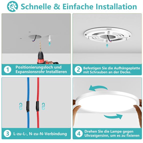 Deckenlampe Led Deckenleuchte Flach Rund - Ø40CM 36W 3600LM 4000K Neutralweiß Led Deckenlampe Wohnzimmer Utra Dünn 2,4CM Led Lampe Decke für Küche Schlafzimmer Badezimmer Kinderzimmer Flur Modern IP44