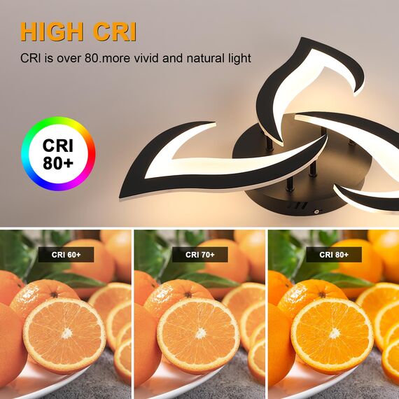 Comely Deckenlampe LED Wohnzimmer, 58cm 36W 4000LM LED Lampen Deckenleuchte, Moderne Blütenblatt Design Lampen für Wohnzimmer Küche Schlafzimmer Esszimmer, 3000K Warmweißes Licht, Schwarz