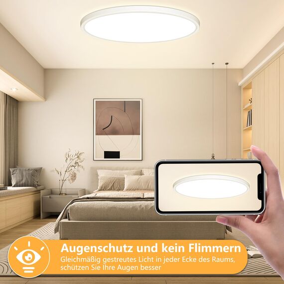 OUILA Deckenlampe Led Deckenleuchte Flach Rund - Ø40CM 36W 3600LM 3000K Warmweiss Led Deckenlampe Wohnzimmer 2,4CM Utra Dünn Led Lampe Decke für Küche, Schlafzimmer Badezimmer Kinderzimmer Modern Rund