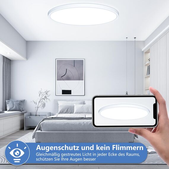 Deckenlampe Led Deckenleuchte Flach Rund - Ø40CM 36W 3600LM Modern 6500K Kaltweiß Küchenlampe Badlampe Led Deckenlampe Wohnzimmer Lampe Decke für Küche Schlafzimmer Badezimmer Kinderzimmer Utra Dünn