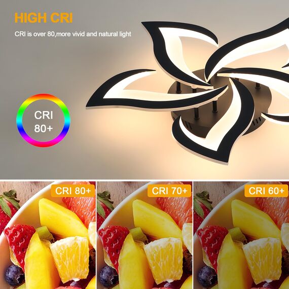 Comely Deckenlampe LED Wohnzimmer, 60cm 60W 6750LM LED Lampen Deckenleuchte, Moderne Blütenblatt Design Lampen für Wohnzimmer Küche Schlafzimmer Esszimmer, 3000K Warmweißes Licht, Schwarz