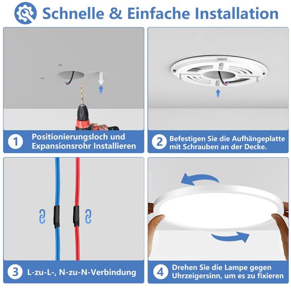 Deckenlampe Led Deckenleuchte Flach Rund - Ø40CM 36W 3600LM Modern 6500K Kaltweiß Küchenlampe Badlampe Led Deckenlampe Wohnzimmer Lampe Decke für Küche Schlafzimmer Badezimmer Kinderzimmer Utra Dünn