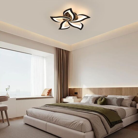 Comely Deckenlampe LED Wohnzimmer, 60cm 60W 6750LM LED Lampen Deckenleuchte, Moderne Blütenblatt Design Lampen für Wohnzimmer Küche Schlafzimmer Esszimmer, 3000K Warmweißes Licht, Schwarz