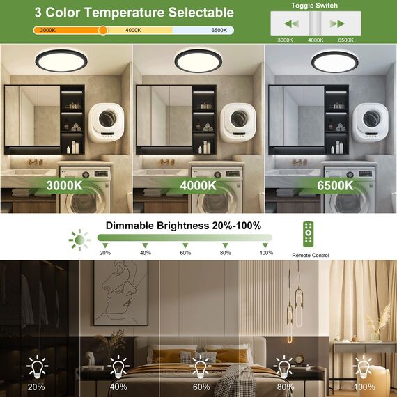 LEZOE LED Deckenleuchte mit Bewegungsmelder, 24W 2650LM Radar Sesor LED Deckenlampe Dimmbar, 3000K/4000K/6500K Sensorleuchte Für Badezimmer, Garage, Treppen, Keller, Flur, Balkon, Diele φ30x2.5cm