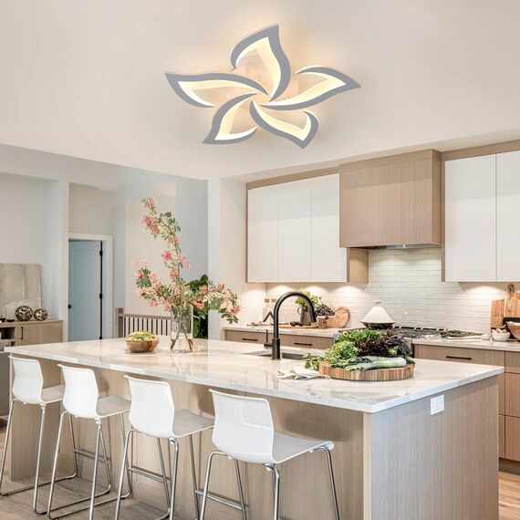 Comely Deckenlampe LED Wohnzimmer, 60cm 60W 6750LM LED Lampen Deckenleuchte, Moderne Blütenblatt Design Lampen für Wohnzimmer Küche Schlafzimmer Esszimmer, 3000K Warmweißes Licht, Weiß