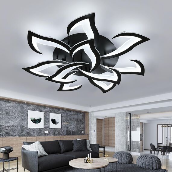 Comely Deckenlampe Modern, LED Deckenleuchte 84W 6500K, Deckenbeleuchtung Schwarz mit 10-LED Schwalbenschwanz-Design, Eisen und Acryl, Perfekt für Schlafzimmer, Wohnzimmer, Küche