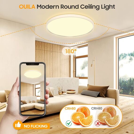 Deckenlampe Led Deckenleuchte Flach Lampe, Ø30CM 24W 3000K 2400LM Warmweiss Deckenlampe Wohnzimmer Utra Dünn LED Lampe Decke für Küche Schlafzimmer Badezimmer Kinderzimmer Flur Keller Modern Rund