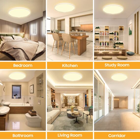 Deckenlampe Led Deckenleuchte Flach Lampe, Ø30CM 24W 3000K 2400LM Warmweiss Deckenlampe Wohnzimmer Utra Dünn LED Lampe Decke für Küche Schlafzimmer Badezimmer Kinderzimmer Flur Keller Modern Rund
