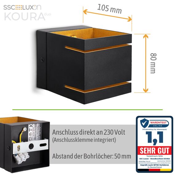SSC-LUXon 2 Stück KOURA Wandlampe schwarz gold – moderne Wandstrahler Innenbereich für G9 LED dekorative Beleuchtung für Wohnzimmer