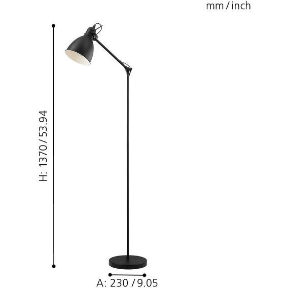 EGLO Stehlampe Priddy, Vintage Stehleuchte im Industrial Design, Retro Leselampe aus Metall in Schwarz und Weiß, Standleuchte mit E27 Fassung