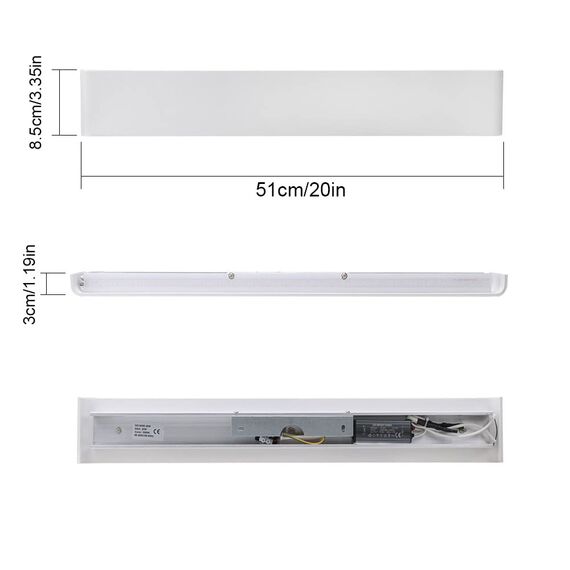 Klighten Wandleuchte LED Innen,16W, Moderne Wandbeleuchtung, 51cm,Up Down Wandlampe,Warmweiß LED Innen Wandstrahler für Schlafzimmer, Wohnzimmer, Treppen und Badezimmer,Weiß