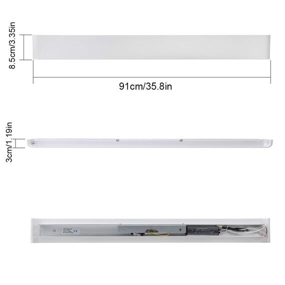 Klighten Wandleuchte LED Innen, 30W Moderne Wandbeleuchtung 91cm Up Down Wandlampe, LED Aluminium Wandstrahler für Schlafzimmer, Wohnzimmer, Treppen und Corridor, Warmweiß 3000k, Weiß