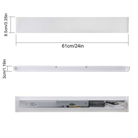 Klighten Wandlampe LED 20W, 60CM Wandleuchte Modern Innen, 3000K Warmweiß Wandbeleuchtung für Bad Wohnzimmer Treppenhaus Schlafzimmer, Weiß