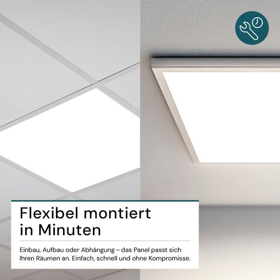 ENOVALITE LED Panel, Deckenleuchte, 62x62cm, 3600lm, 4000K, 36W, inkl. Trafo, Rasterleuchten, Einlegeleuchte, Büroleuchten (mit Aufbaurahmen, 4 Stück)
